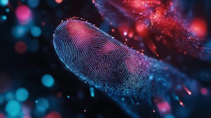 Poster - Abstract close-up of glowing fingerprints, digital art.