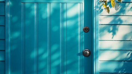 Wall Mural - A back door with a high-gloss lacquer finish in bright turquoise 