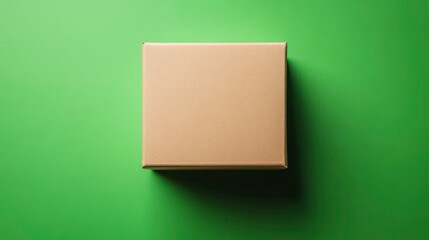 Aufkleber - Square brown cardboard box on green background.