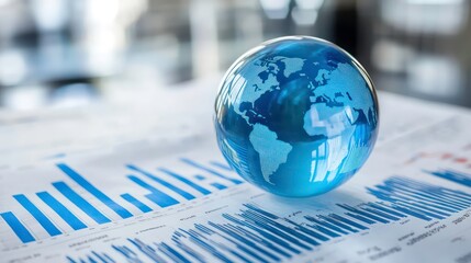 Aufkleber - Glass globe on financial charts depicting global business analytics.