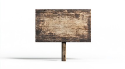 Poster - Rustic wooden sign on a post, isolated on white background.