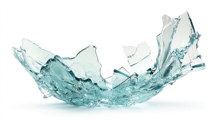 Poster - Shattered glass pieces scattered in a wave-like formation on a white background.