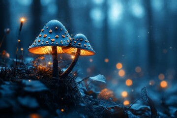 Aufkleber - A fantasy-inspired wallpaper with glowing mushrooms and magical plants in an enchanted forest, with soft, ethereal light creating a dreamy atmosphere