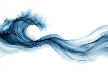 Poster - A minimalist 2D design of a wave forming a perfect spiral, drawn with sharp, clean strokes in deep blue on a white background