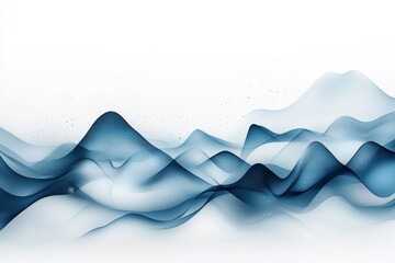 Poster - A minimalist depiction of mountains using geometric shapes in shades of blue and gray, set against a plain white background