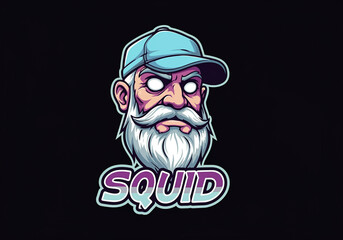 Poster - cartoon character squid logo design with colorful style and fun expression