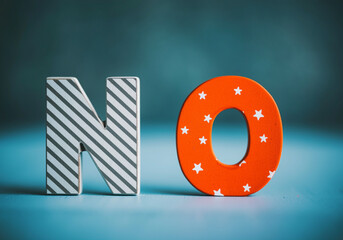 Poster - Letters forming the word no in decorative style on blue background