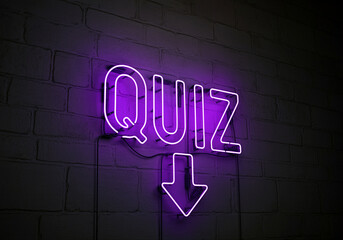 Poster - Neon sign quiz in vibrant purple light on wall