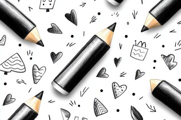Poster - A repeating pattern of small whiteboard icons with markers, drawn in simple black and white for a sleek design