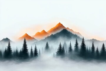 Poster - A serene landscape wallpaper featuring a misty forest at sunrise, with golden light streaming through tall pine trees