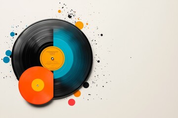 Poster - A simple, vibrant illustration of a vinyl record with its colorful label, spinning on a clean, white surface
