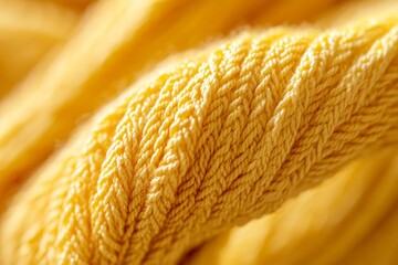 Focus on the golden yellow yarn thread for an abstract background