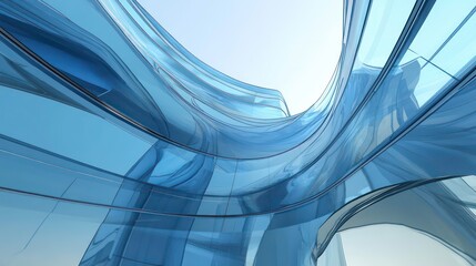 Leinwandbilder - Abstract blue glass architecture, modern design, futuristic building curves.