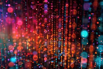 Fototapete - Abstract technology background with binary code flowing through a colorful cyberspace
