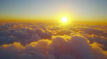 Wall Mural - Golden Sunrise Above Soft Puffy Clouds in Blue Sky
