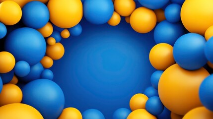 Poster - Abstract background with blue and yellow spheres creating a frame.