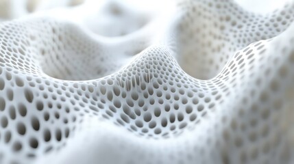 Leinwandbilder - Abstract white 3D rendering of a porous, undulating surface with a textured pattern.