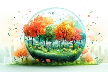 Wall Mural - An Earth Day and global environment theme showcasing a glass globe in an eco-friendly environment