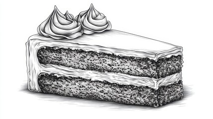 Wall Mural - Intricately Detailed Vector Illustration of a Single Cake Slice, Perfect for Coloring Books
