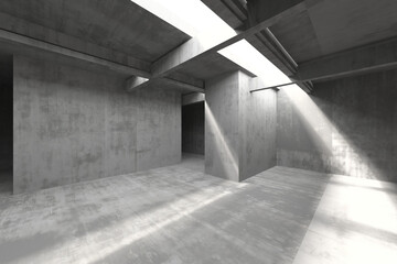 Wall Mural - Modern concrete interior space with natural light and geometric architecture. 3d render