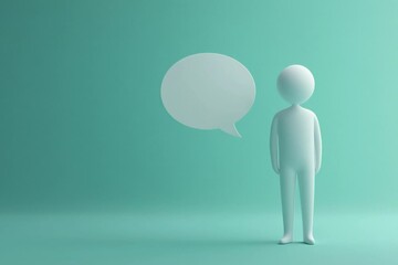 Fototapete - A 3D representation of a human figure with an empty chat bubble.	