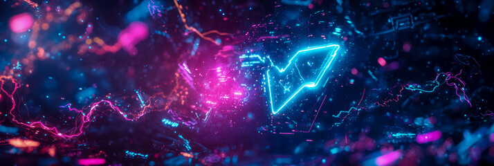 Leinwandbilder - Abstract Neon Arrow in a Glittering, Energetic Scene