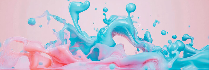 Leinwandbilder - Abstract Pastel Fluid Art: A mesmerizing blend of pink and blue liquid creating dynamic shapes and swirls against a soft background
