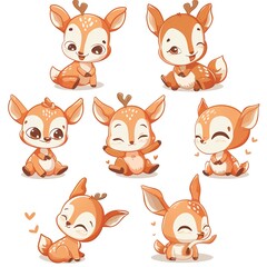  Adorable fawn illustrations, diverse poses, white background, design elements, for children's products