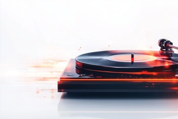 Aufkleber - A flat 2D illustration of a vinyl record player with a glowing red light, set on a clean white background for a modern retro look
