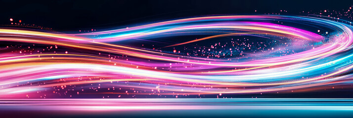 Leinwandbilder - Abstract Swirling Light Trails: Neon Hues and Glowing Particles