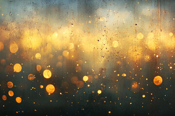Aufkleber - Close-up of condensation on glass with golden bokeh lights and water droplets