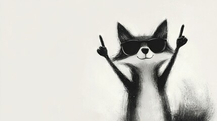 Sticker -   Black and white illustration of a cat with sunglasses and scissors on white background