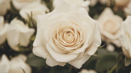 Wall Mural - Close-up of a creamy white rose blossom amongst others.