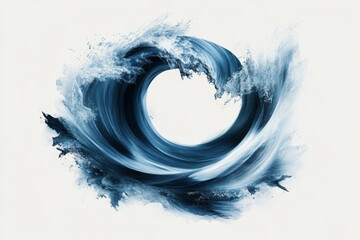 Poster - A minimalist 2D design of a wave forming a perfect spiral, drawn with sharp, clean strokes in deep blue on a white background