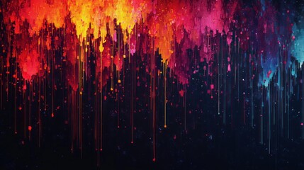 Fototapete - Colorful abstract artwork with vibrant drips and splashes on a dark background. Generative AI