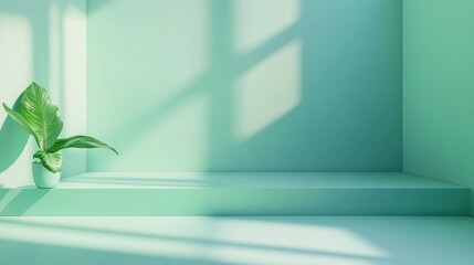 Poster - Bright and serene interior space with a green plant and soft natural light. Generative AI