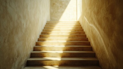 Poster - Sunlight streaming down a staircase in a serene indoor setting during daylight hours. Generative AI