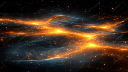 Poster - Cosmic Energy Flow Abstract Background Of Orange And Blue Fractal Lines Resembling Nebulae