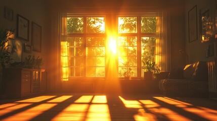 Aufkleber - Sunlight streaming through windows, creating warm patterns on the floor in a cozy room. Generative AI