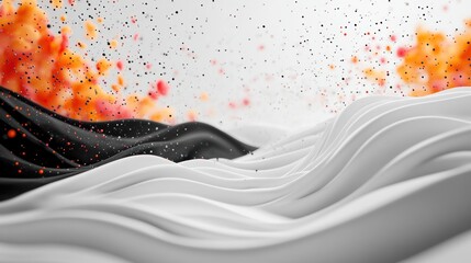 Fototapete - Abstract waves of black and white contrasting against vibrant splashes of color in an artistic composition. Generative AI