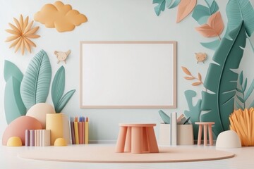 Poster - A soft watercolor painting of a whiteboard in a cozy classroom, surrounded by vibrant books and light pastel backgrounds