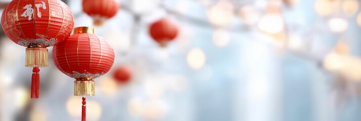 Poster - Two red lanterns hanging from a tree