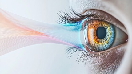 Poster - Close up of a human eye showcasing vibrant colors and intricate details in an artistic representation of vision. Generative AI