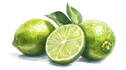 Wall Mural - watercolor illustration of green lime pile heap isolated on white background
