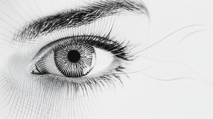 Poster - Close up of a human eye showcasing intricate details and patterns in the iris and eyelashes. Generative AI
