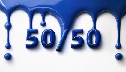 Poster - Dripping Dark Blue Liquid Paint on White Surface with 50/50 Text