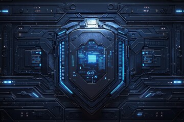 Poster - Futuristic shield with digital data interface concept artwork