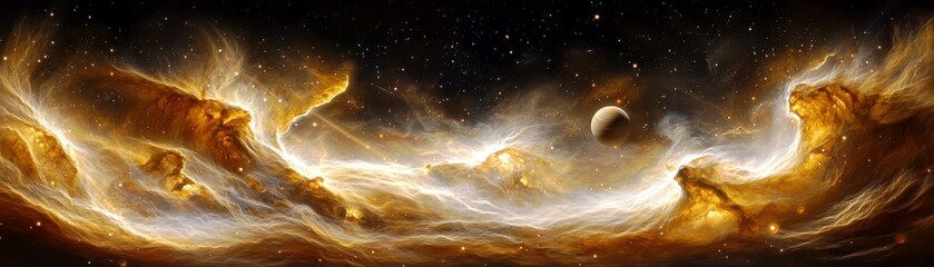 Poster - Ethereal Cosmic Clouds and Celestial Bodies in Vibrant Colorful Nebulae with Stars and Planets in Deep Space Scene