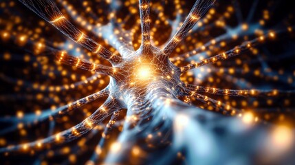 Poster - Stunning Visual Representation of Neurons with Glowing Synapses and Complex Connections in a Colorful Digital Style