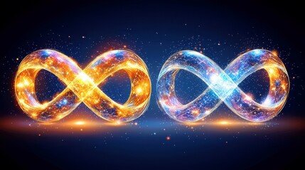 Poster - Colorful Infinity Symbol with Twinkling Stars in a Cosmic Background, Representing Limitless Possibilities and Continuity in a Vibrant Universe